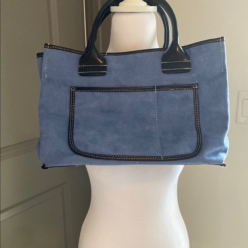 Saks Fifth Avenue Stylish Blue Suede Tote Bag